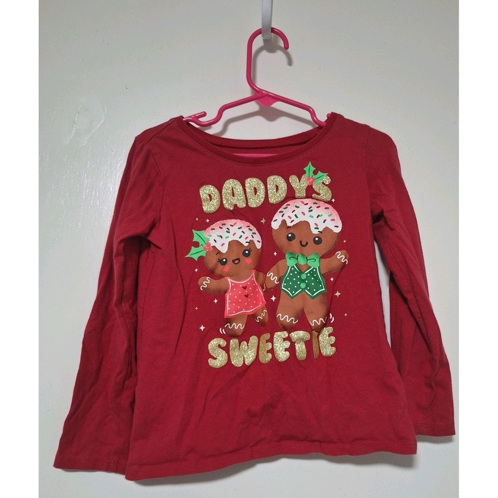 The Children's Place Girls 5T Red Christmas Shirt Gingerbread Daddy's Sweetie